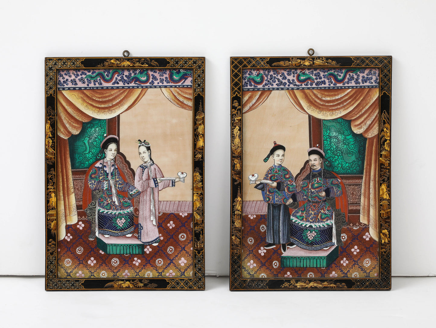 Pair of 19th Century Chinese Gouache Court Scenes