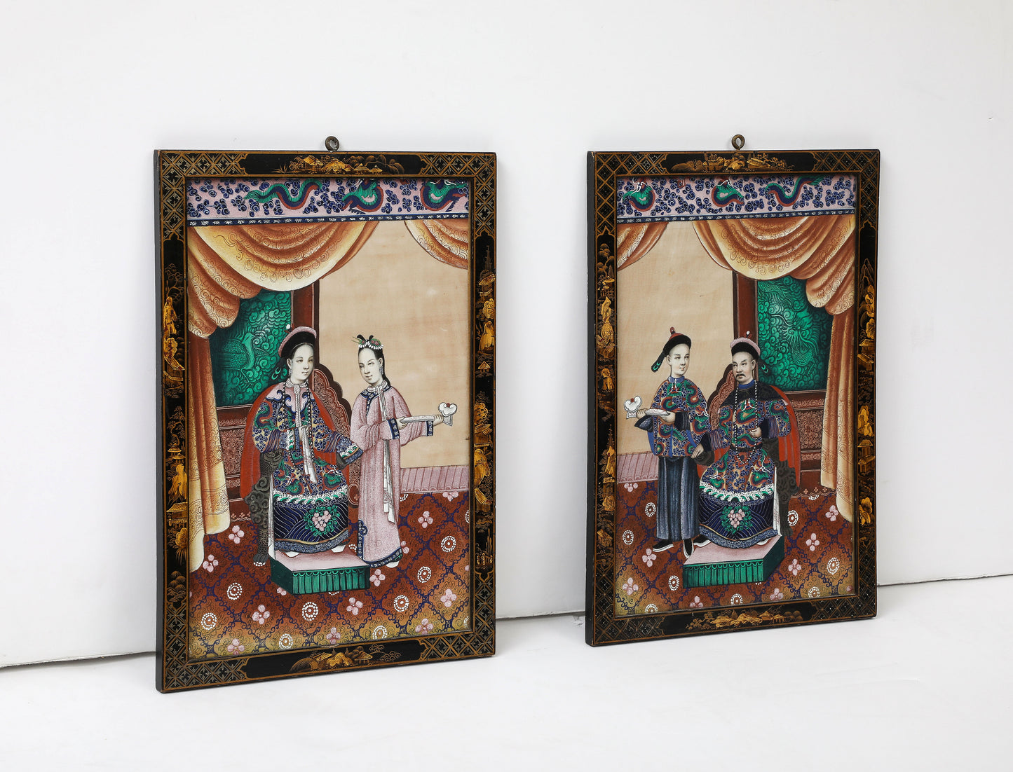 Pair of 19th Century Chinese Gouache Court Scenes