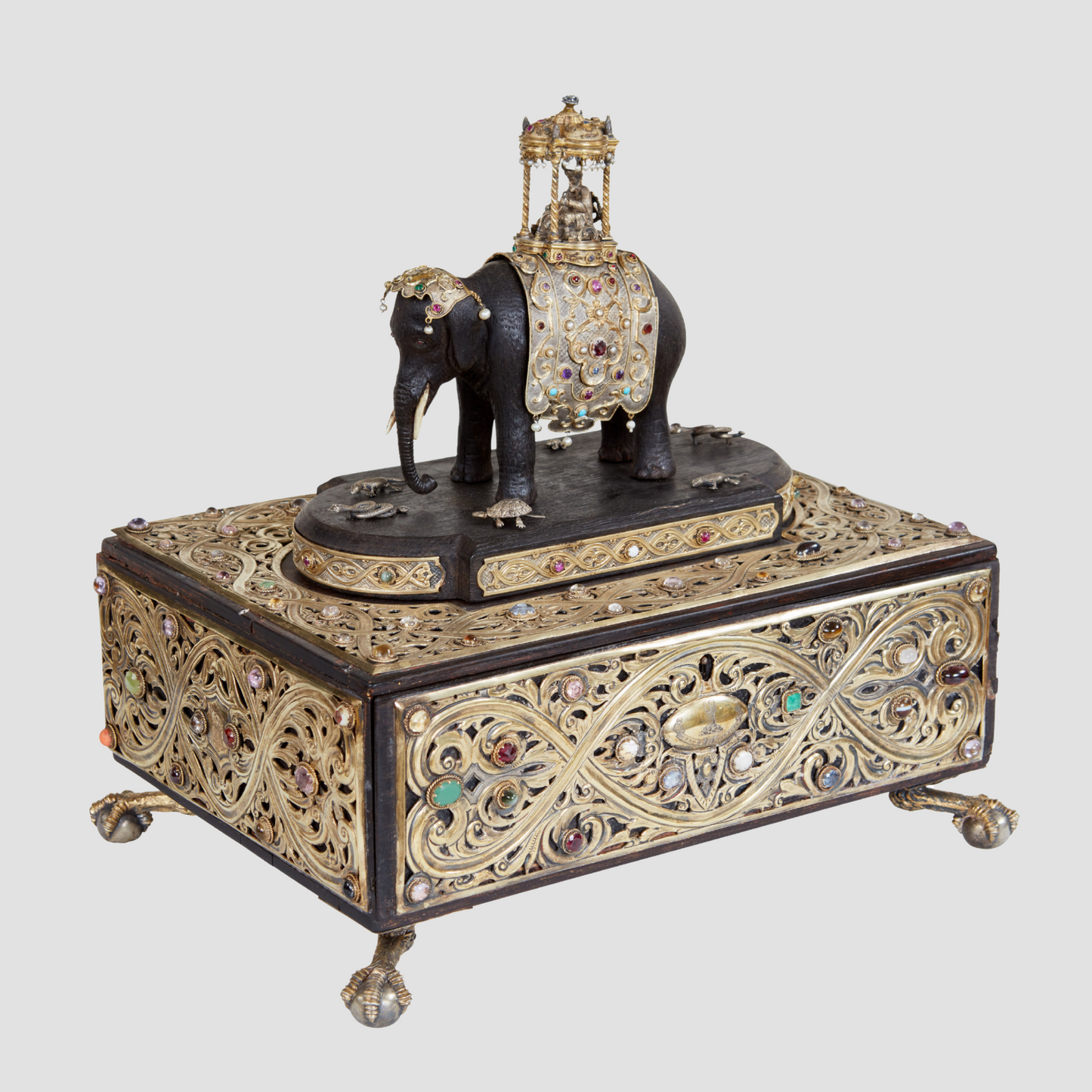Carved Presentation Box with Silver and Semi-Precious Stones c. 1845