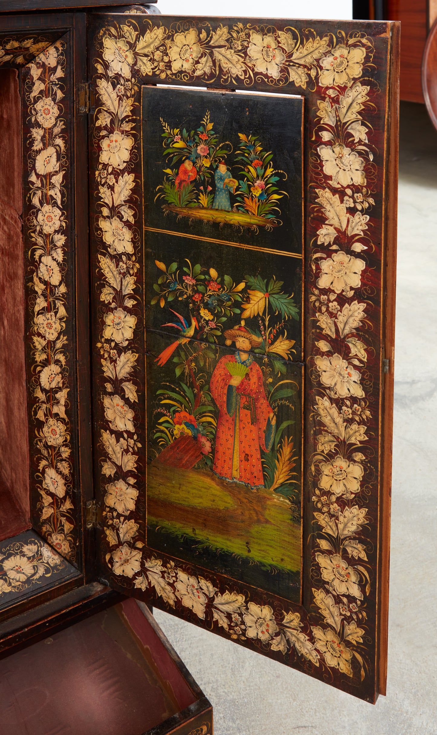 Regency Parcel Gilt and Polychrome Japanned and Penwork Cabinet c. 1820