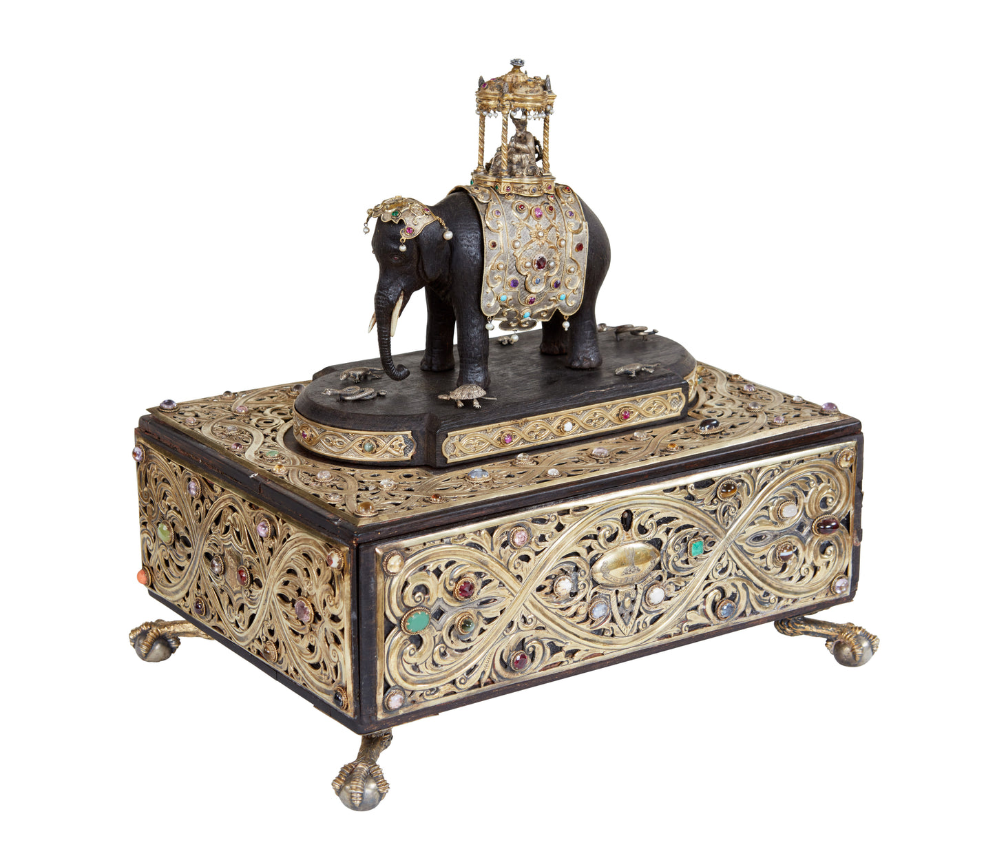 Carved Presentation Box with Silver and Semi-Precious Stones c. 1845