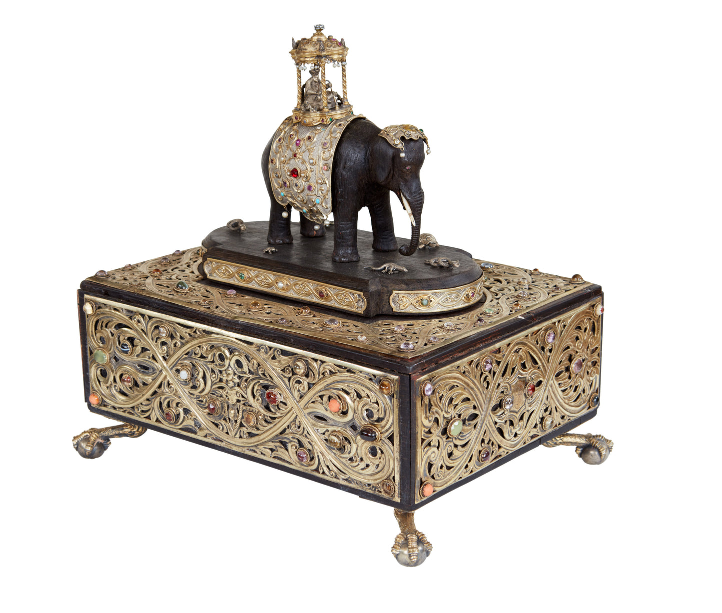 Carved Presentation Box with Silver and Semi-Precious Stones c. 1845