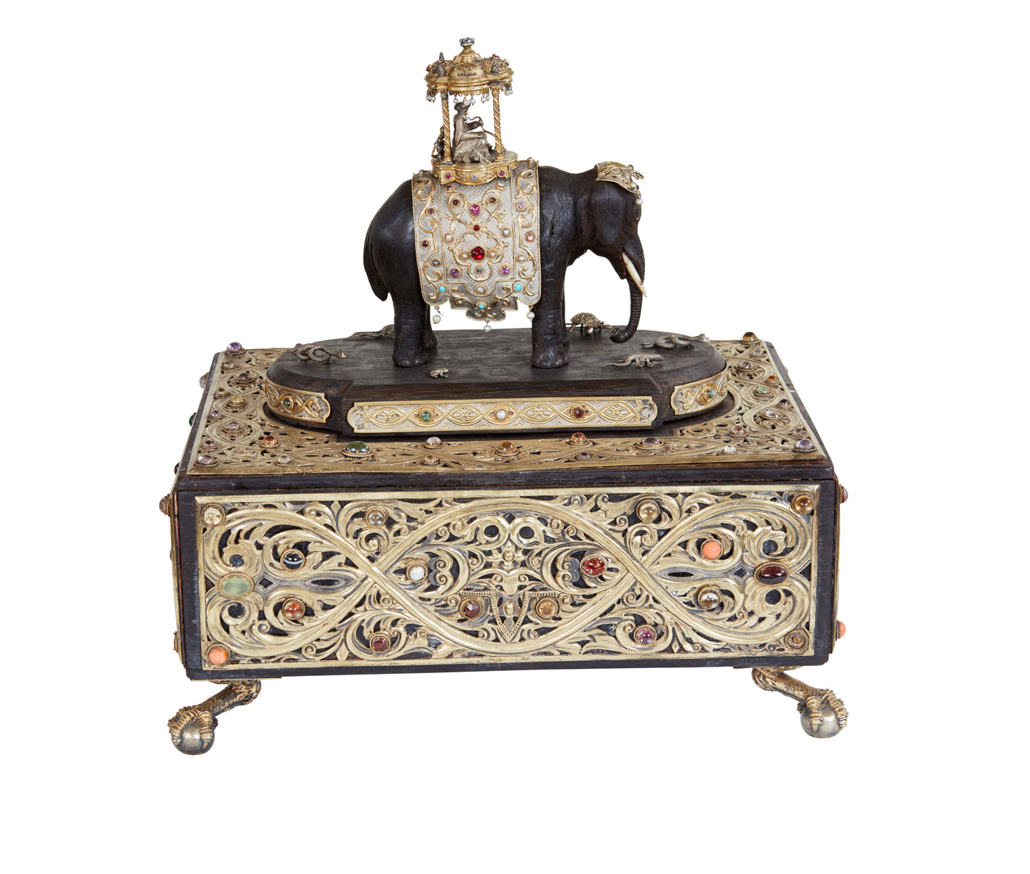 Carved Presentation Box with Silver and Semi-Precious Stones c. 1845