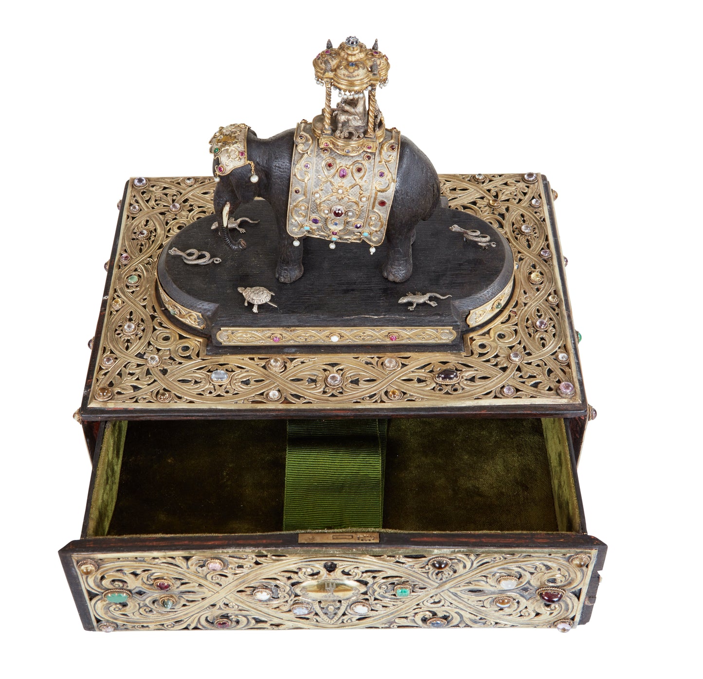 Carved Presentation Box with Silver and Semi-Precious Stones c. 1845