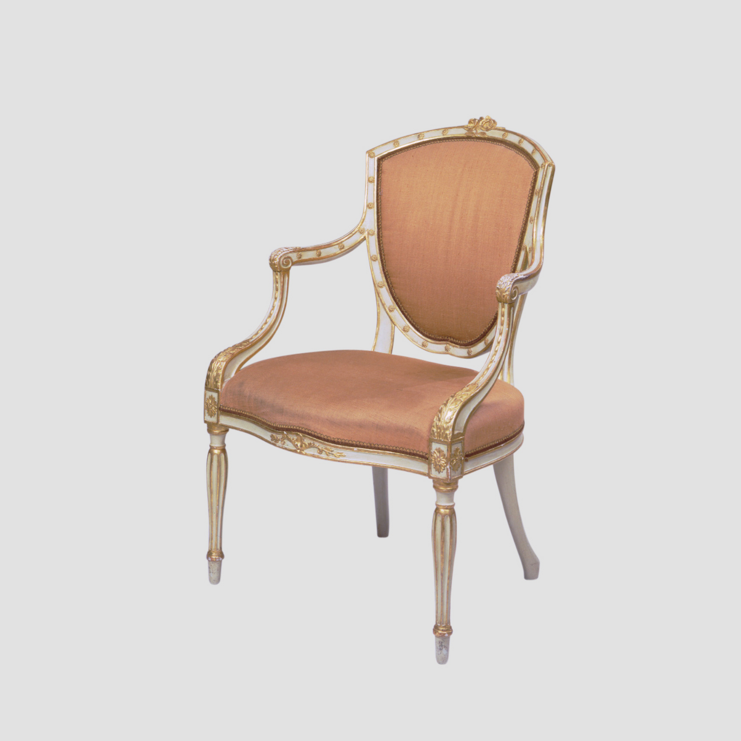 Painted Parcel Gilt Shield Back Open Armchair