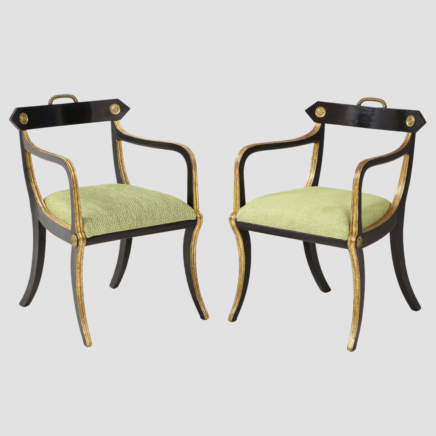 Pair of John Gee Regency Parcel Gilt Armchairs