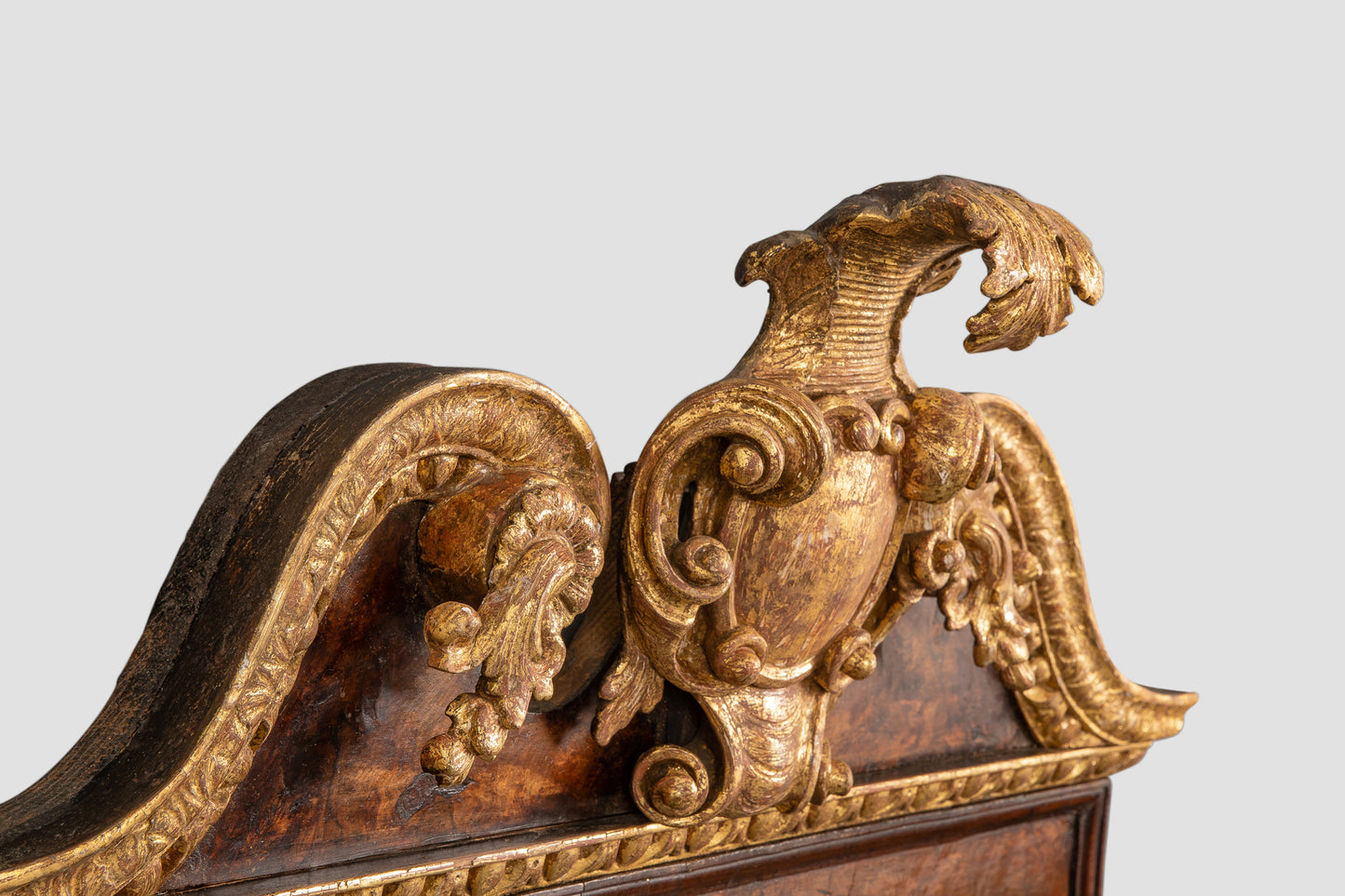 George II Burr Walnut and Parcel Gilt Mirror