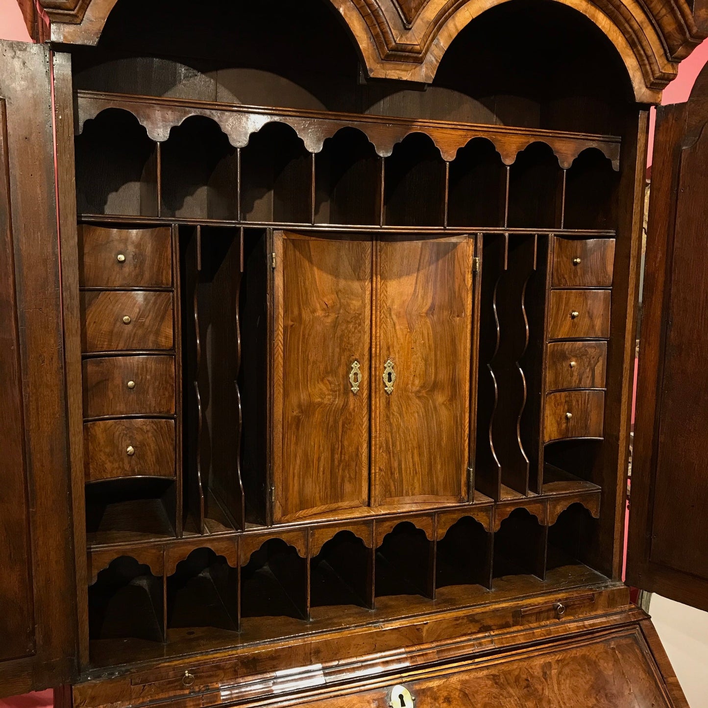 Walnut-Double-Dome-Bureau-Bookcase-7