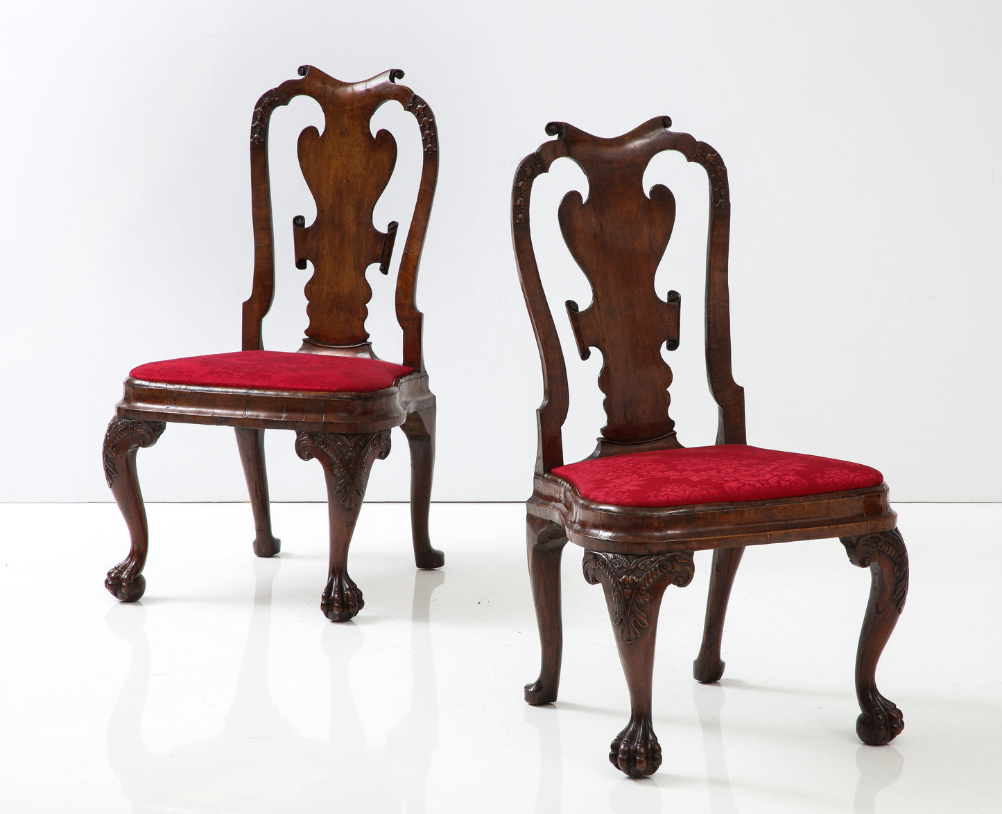 Pair of walnut Anglo-Dutch side chairs circa 1715.