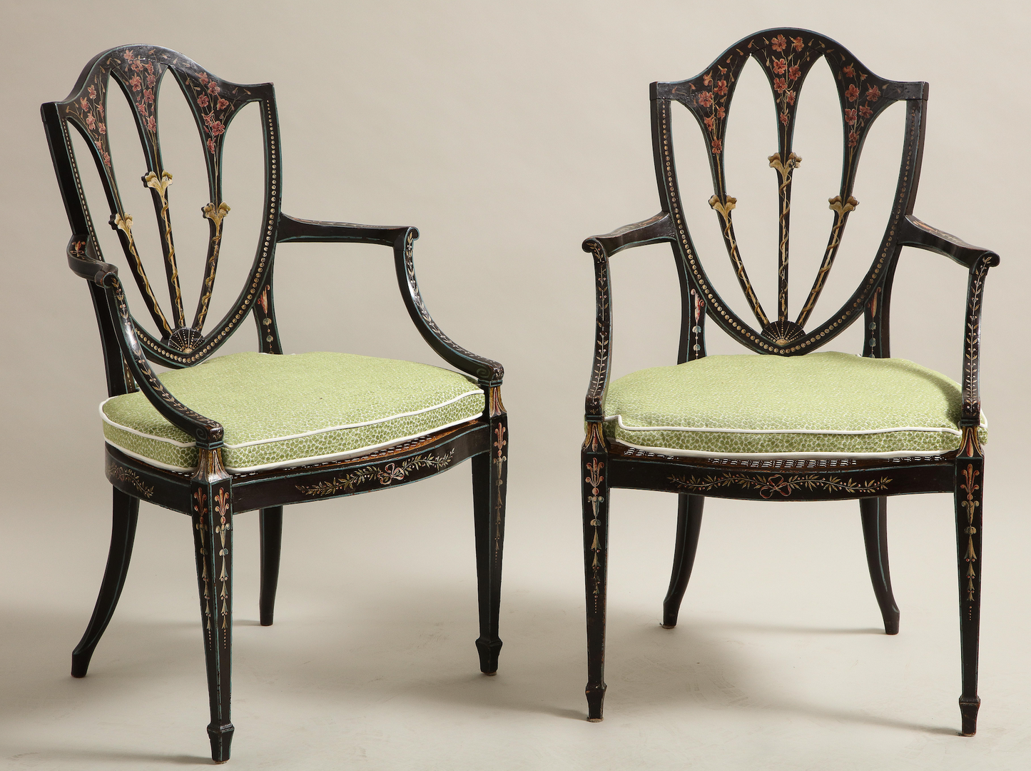 Pair of Hepplewhite Painted Open Armchairs, circa 1785