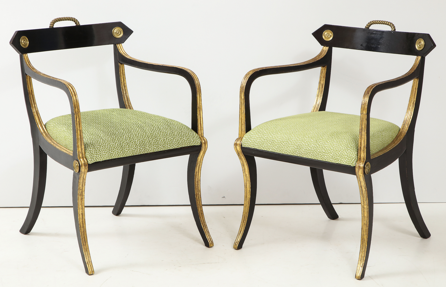 Pair of John Gee Regency Parcel Gilt Armchairs