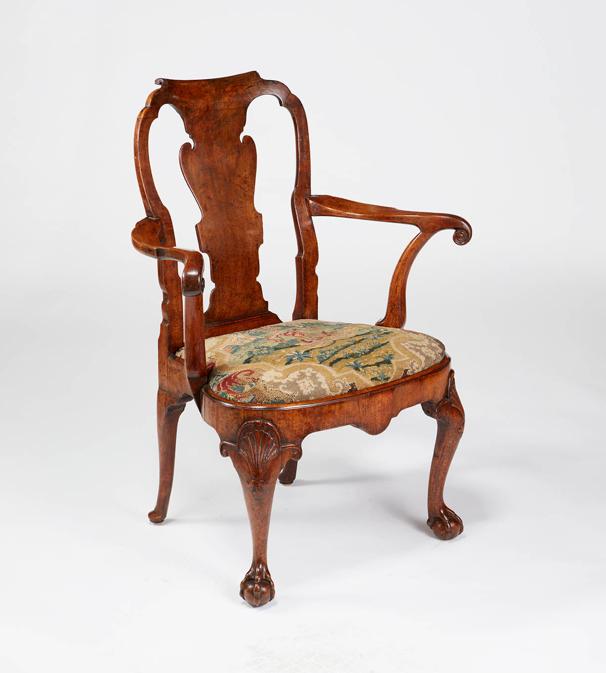 Walnut Open Armchair with Needlepoint Seat circa 1745