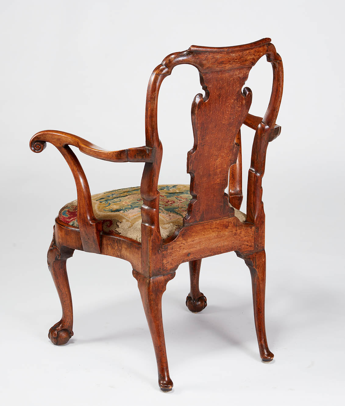Walnut Open Armchair with Needlepoint Seat circa 1745