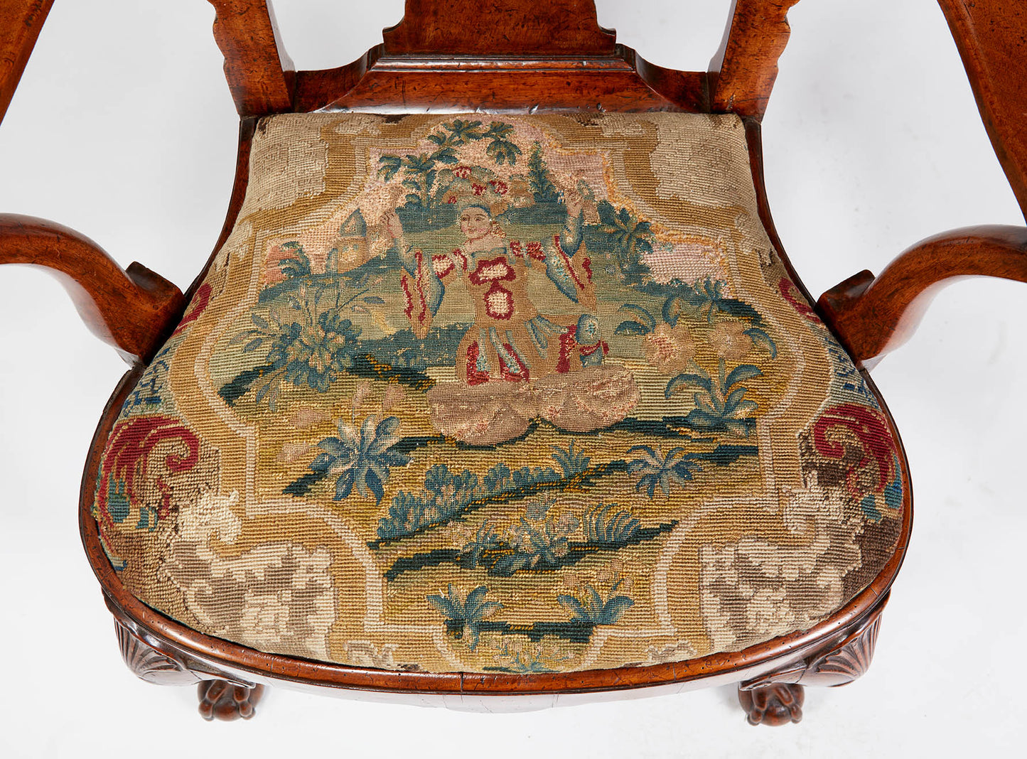 Walnut Open Armchair with Needlepoint Seat circa 1745