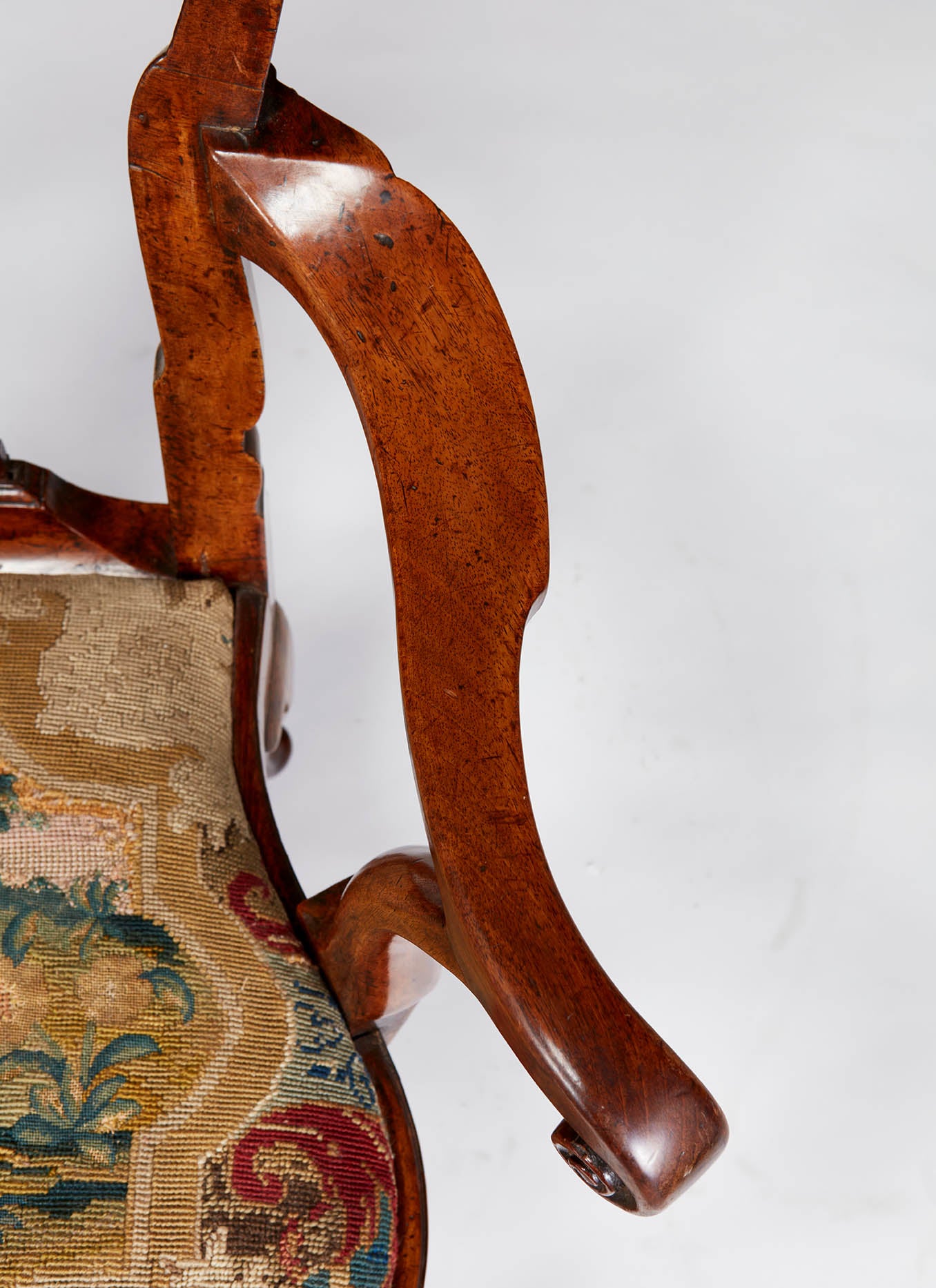 Walnut Open Armchair with Needlepoint Seat circa 1745