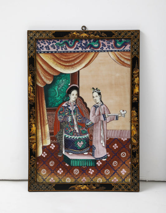 Pair of 19th Century Chinese Gouache Court Scenes