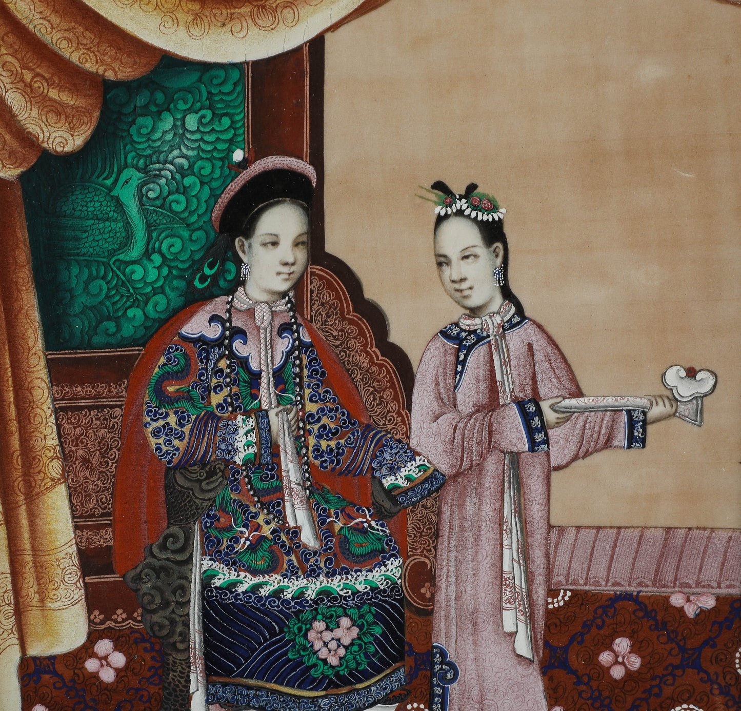 Pair of 19th Century Chines Gouache Court Scenes