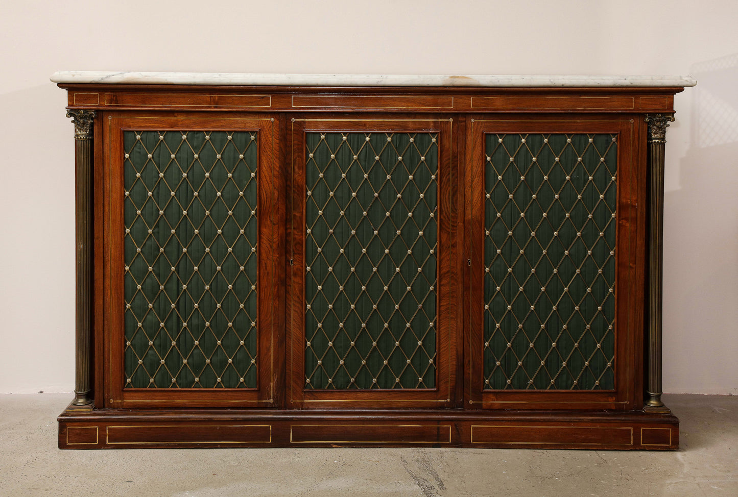 Regency brass inlaid side cabinet