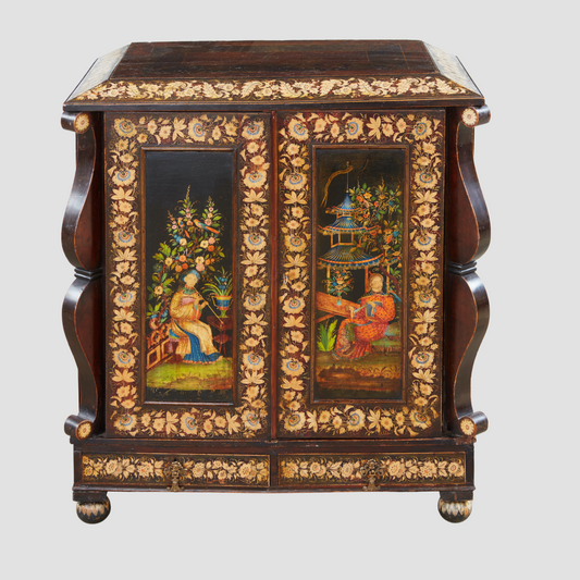 Regency Parcel Gilt and Polychrome Japanned and Penwork Cabinet c. 1820