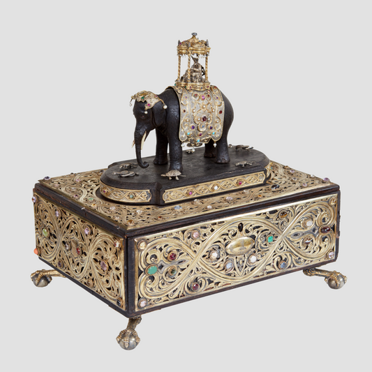 Carved Presentation Box with Silver and Semi-Precious Stones c. 1845