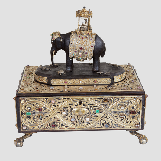 Carved Presentation Box with Silver and Semi-Precious Stones c. 1845