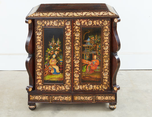 Regency Parcel Gilt and Polychrome Japanned and Penwork Cabinet c. 1820