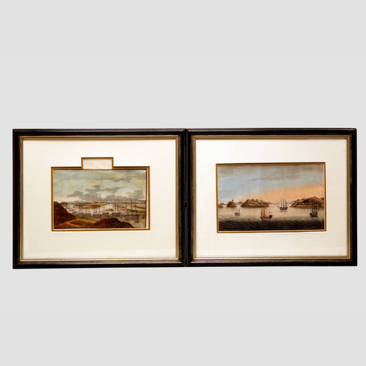 Chinese Watercolor Harbor Scenes