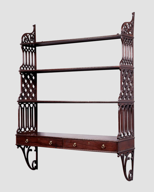 George II Mahogany Hanging Shelves in the Manner of Thomas Chippendale