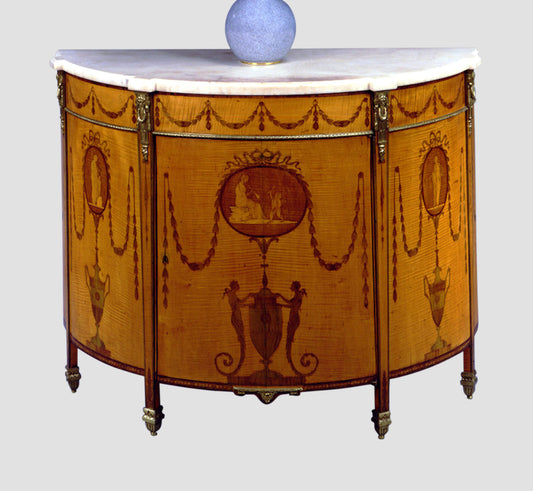 George III Period Sycamore and Marquetry Neo-classical Demi-lune Commode