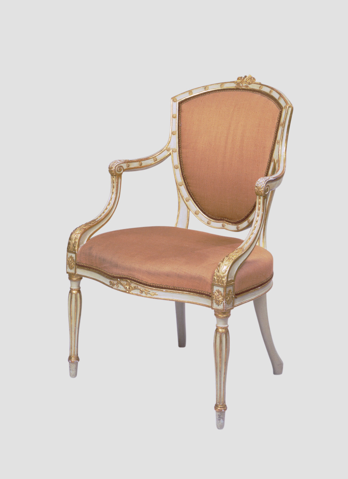 Painted Parcel Gilt Shield Back Open Armchair