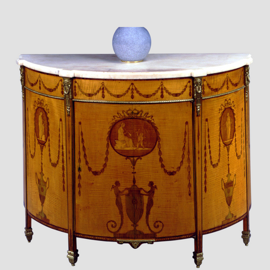 George III Period Sycamore and Marquetry Neo-classical Demi-lune Commode