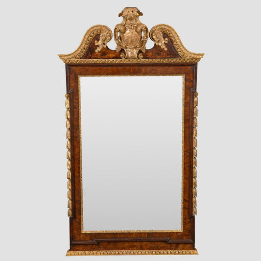 George II Burr Walnut and Parcel Gilt Mirror