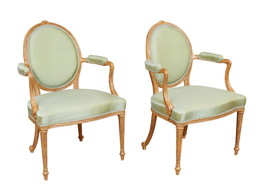 Pair of Gilded Open Armchairs Attributed to Thomas Chippendale, circa 1775