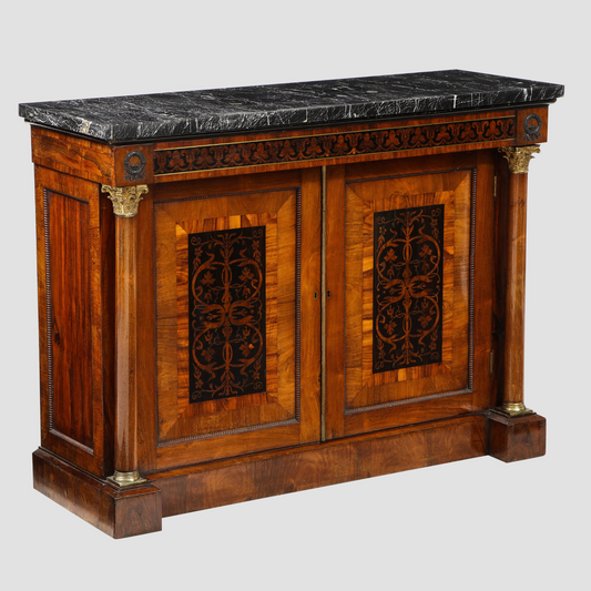 Marble top, Bullock style cabinet circa 1810