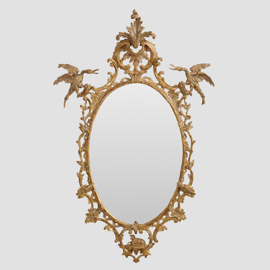 Oval Rococo Mirror With Hoho Birds