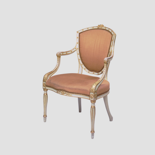 Painted Parcel Gilt Shield Back Open Armchair