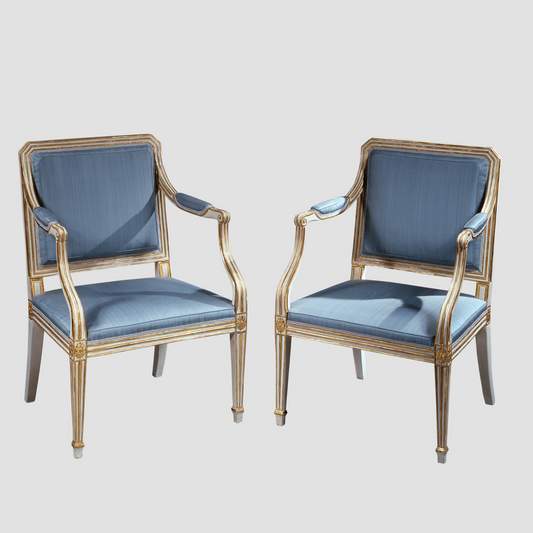 Pair Painted Parcel Gilt Armchairs