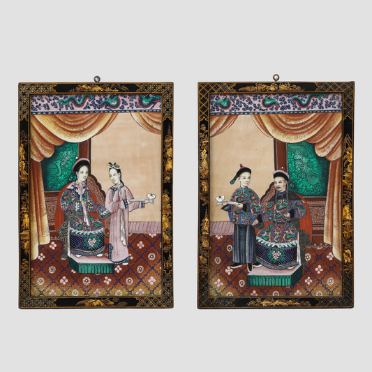 Pair of 19th Century Chinese Gouache Court Scenes