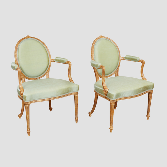 Pair of Gilded Open Armchairs Attributed to Thomas Chippendale, circa 1780