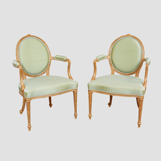 Pair of Gilded Open Armchairs Attributed to Thomas Chippendale, circa 1780