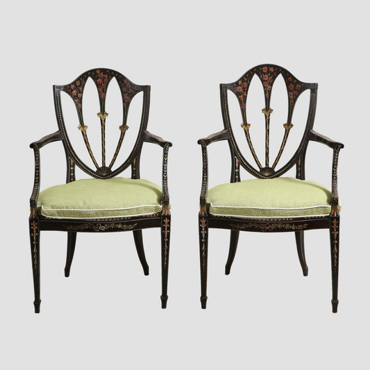 Pair of Hepplewhite Painted Open Armchairs, circa 1785