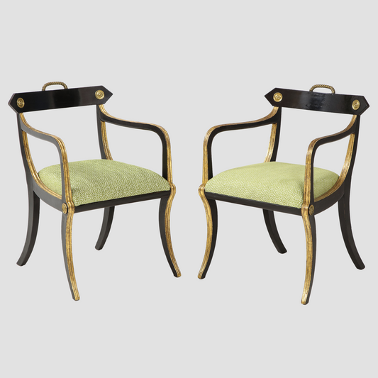 Pair of John Gee Regency Parcel Gilt Armchairs