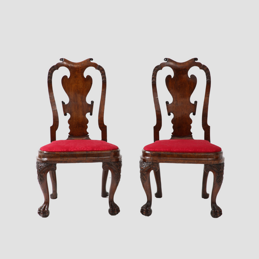 Pair of walnut Anglo-Dutch side chairs circa 1715.