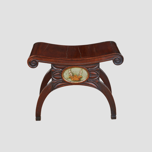 Regency Mahogany Stool with Painted Crest c. 1810