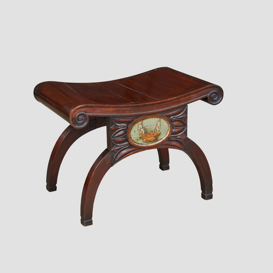 Regency Mahogany Stool with Painted Crest c. 1810