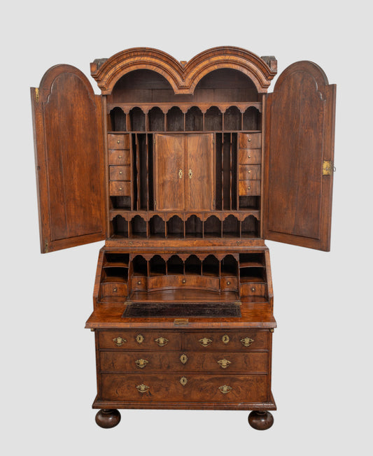 Walnut Double Dome Bureau Bookcase