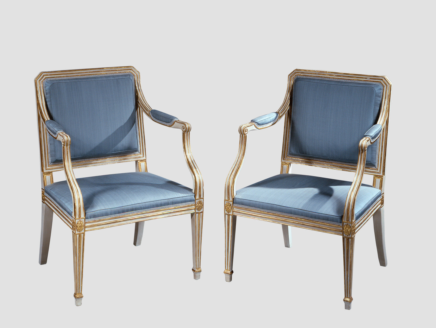 Pair Painted Parcel Gilt Armchairs