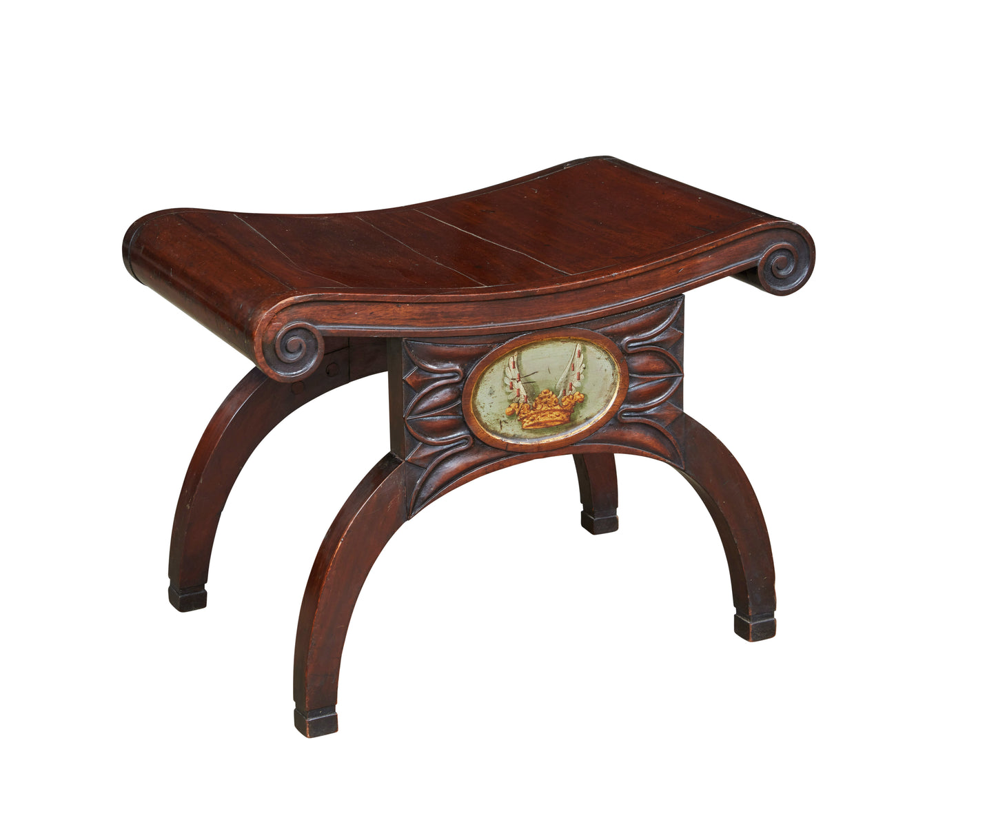 Regency Mahogany Stool with Painted Crest c. 1810