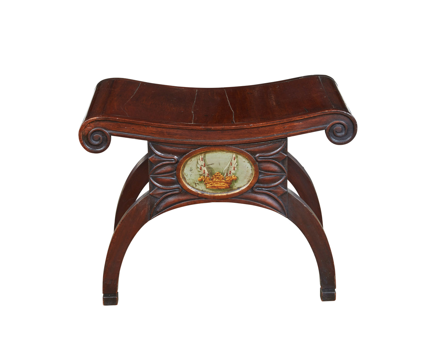 Regency Mahogany Stool with Painted Crest c. 1810