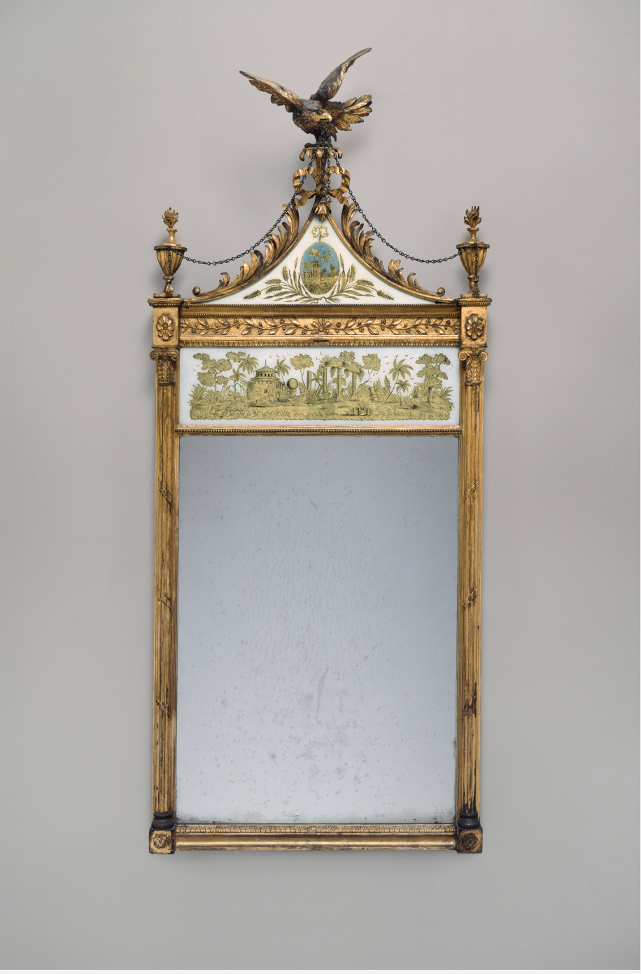 Neoclassical Style Mirror With Verre Eglomise Panel